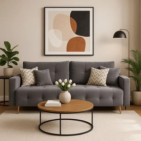 Sofa z Funkcją Spania SEUL Rozkładana Dwuosobowa Welurowa Szara Nowoczesna do Salonu