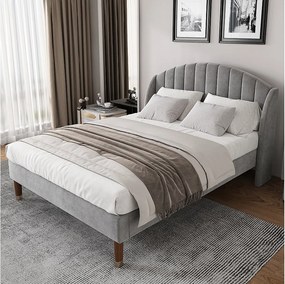 Łóżko z regulowanym zagłówkiem - 160 x 200 cm - aksamit - stelaż listwowy - szare