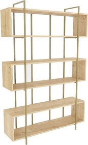 Elegancki regał z płyty wiórowej pokrytej melaminą – 120 x 180 x 29,6 cm – dąb i złoto