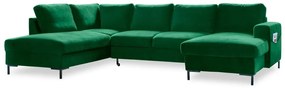 Zielona aksamitna rozkładana sofa w kształcie litery "U" Miuform Lofty Lilly, lewostronna