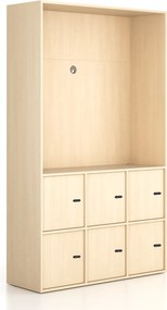 Szafka biurowa FRAME, 6x drzwi, z wnęką, 1299 x 450 x 2162 mm, mechaniczny zamek szyfrowy, brzoza