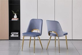 Zestaw 2 krzeseł z weluru i złotego metalu – Niebieskie – LUNA