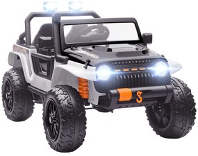 AIYAPLAY Pojazd elektryczny dla dzieci, bateria 12V, z miejscem rodzic-dziecko, zdalnie sterowalny, muzyka, klakson, lampy LED, 3-8 lat, Biały