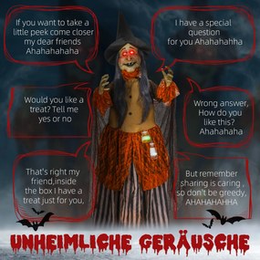 HOMCOM Wiedźma z Miksturą, Dekoracja Halloween, Straszne Dźwięki, Czerwone Oczy, Ruchoma, 183 cm