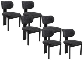 Zestaw 6 krzeseł z tkaniny z bukli i drewna kauczukowego - Czarne - WILANA