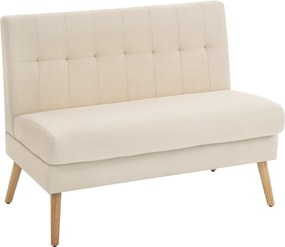 HOMCOM Sofa 2-osobowa, pikowane oparcie, nogi drewniane, grube wypełnienie, efekt lnu, do małych pomieszczeń, beżowy | Aosom PL