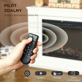 HOMCOM Kominek elektryczny, realistyczne płomienie w 12 kolorach, 5 poziomów jasności, pilot, timer, czarny