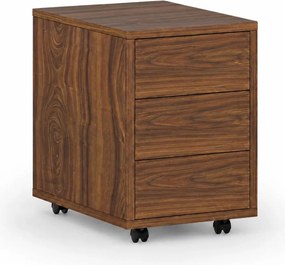 Kontenerek biurowy mobilny PRIMO WOOD, PUSH-lock, 3 szuflady, orzech