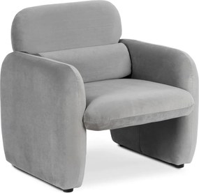 Szary welurowy fotel nowoczesny z podłokietnikami E2-D20