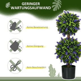 HOMCOM Drzewka Lawendowe, Zestaw 2 szt., Sztuczna Roślina, z Cementową Donicą, Ø15x70 cm, Zielony