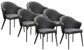 Zestaw 6 krzeseł z podłokietnikami ze skóry i stali – Czarny – MIBELLY marki Maison Céphy