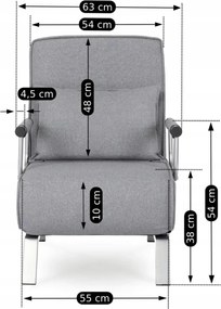 Fotel Rozkładany BART Wypoczynkowy Szary do Spania Leżanka Nowoczesny