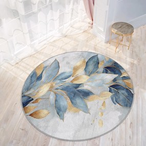 Okrągły dywan w niebiesko-złotym kolorze odpowiedni do prania ø 120 cm Golden Leaves – Mila Home