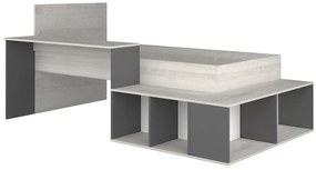 Łóżko wielofunkcyjne 90 × 200 cm z ze skrzynią  i biurkiem – naturalne i antracytowe + stelaż + materac – RIGALI