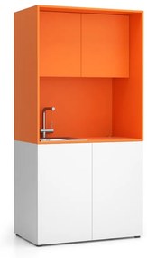 PLAN Kuchnia biurowa NIKA ze zlewem i kranem 1000 x 600 x 2000 mm, Pomarańczowy, lewo