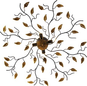 W stylu vintage lampa sufitowa czarna ze złotem 80 cm 4-światła - Foglie