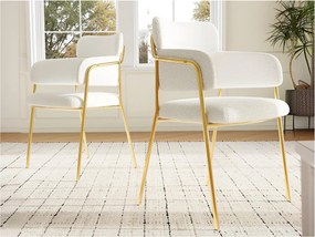 Zestaw 2 krzeseł z francuskiej tkaniny frotte - złote nogi - beż