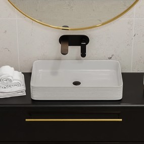 Umywalka ceramiczna nablatowa prostokątna ryflowana biała 67 x 38 cm LAMI