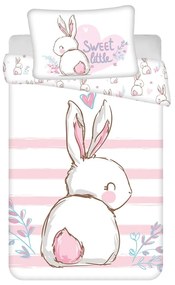 Biała/różowa bawełniana pościel dziecięca do łóżeczka 100x135 cm Bunny "Sweet" – Jerry Fabrics