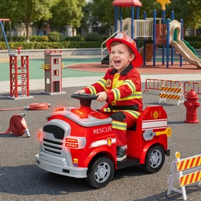 AIYAPLAY Samochód Strażacki, Elektryczny Samochód Dla Dzieci, maks. 3 km/h, Syrena, Światło Błyskowe, Narzędzia, dla Dzieci 3-5 Lat