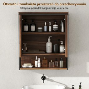 HOMCOM Wisząca szafka z lustrem do łazienki, Szafka łazienkowa z MDF i płyty wiórowej, Brązowa