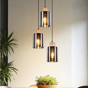 Drewniana lampa wisząca NETTLIFE, lampa wisząca E27, lampa stołowa ze szkła w stylu vintage