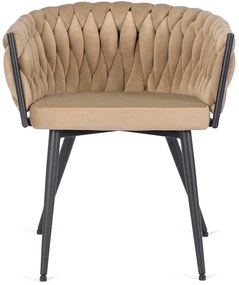 Krzesło Tapicerowane Plecione do Salonu EMPOLI Beżowe Welurowe Nowoczesne Loft