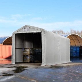 TOOLPORT 4x8m Hala namiotowa - 3,35 m wysokość ścian bocznych z 3,5x3,5m brama, PVC 850, szary, ze statyką (podłoże betonowe) - (49384)