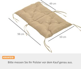 Outsunny Zestaw 2 poduszek na siedziska, 98 x 50 cm, poduszki na krzesła z trokami, pokrowiec materiałowy, 8cm grubości Khaki | Aosom PL