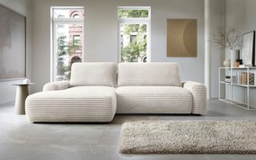Masseno Narożnik OSSO z funkcją spania i pojemnikiem na pościel Narozniki L, Rozkładana sofa - Kremowy, AMBIENCE 01