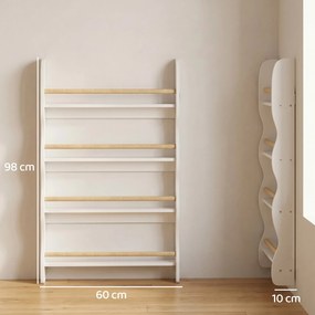 AIYAPLAY Regał na książki dla dzieci, regał z 4 półkami, regał ścienny z zabezpieczeniem antywywrotowym Montessori 60 x 10 x 98 cm, Biały | Aosom PL