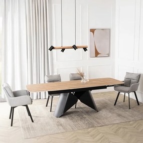 Zestaw Stół Rozkładany VERONA 160-240 cm Dąb/Czarny i 4 Krzesła CORTADO Szare
