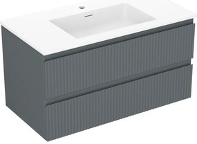 Mexen Rivel szafka łazienkowa 90 cm z umywalką Otis, 2 szuflady, ryflowana , grafit mat/biała mat - 91A20-09047-2-BFF66-W18M0