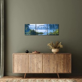 Obraz górskiego jeziora (z zegarem) (90x30 cm)