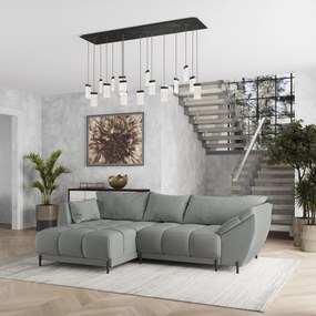Masseno Narożnik VESTANO z funkcją spania i pojemnikiem na pościel Narozniki L, Rozkładana sofa - Szary, MATT VELVET 85
