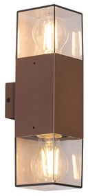 Lampa ścienna zewnętrzna brązowa rdza z kloszem przydymionym 2-światła IP44 - Denmark