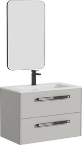Szafka łazienkowa wisząca z umywalką wpuszczaną w blat, baterią i lustrem - Szara - 80 cm - FELNA