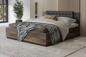 Łóżko SIGMA 160x200 dąb flagstaff srebrny/czarny mat z pojemnikiem HELVETIA