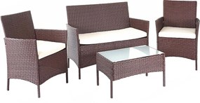 Zestaw polirattanowy MCW-D82 (4-częściowy), brązowo-motylkowy z kremowymi poduszkami