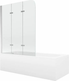 Mexen Vega wanna prostokątna 150 x 70 cm z obudową i parawanem 3-skrzydłowym 120 cm, transparent, chrom - 550115070X9012030100