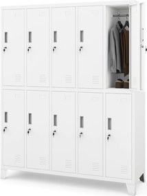 Metalowa szatnia 10-skrytkowa Bartek 136x45x172 cm, biała