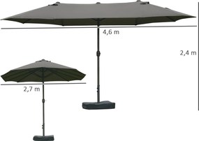 Podwójny Parasol Outsunny z Podstawką i Korbką Ciemnoszary 460 x 270 cm