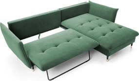 Narożnik GLAM Prawostronny z funkcją spania, zestaw z poduszkami wolnostojący tkanina RIVIERA 38 Zielony DOMO HOME