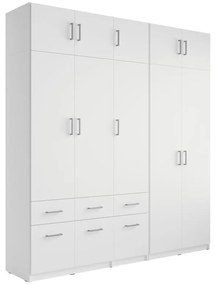 Szafa 5-drzwiowa z 6 szufladami - szer. 228 cm - Biały + Nadstawki - BELOMY