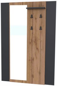 Nowoczesny wieszak ścienny z lustrem dąb wotan + czarny L0-M60
