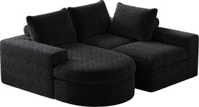 Modułowa sofa 3-osobowa z czarnej tkaniny szenilowej z zaokrąglonym szezlongiem - Tapicerowane oparcie