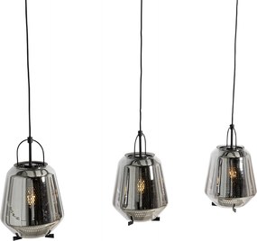 Lampa wisząca czarna z przydymionym szkłem 23 cm owalna 3-światłowa - Kevin