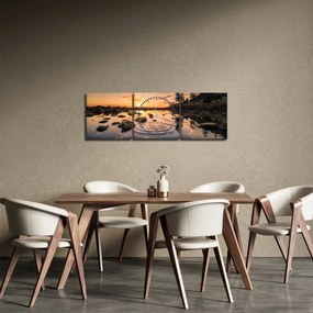 Obraz powierzchni wody o zachodzie słońca (z zegarem) (90x30 cm)