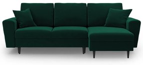Zielony aksamitny rozkładany/ze schowkiem narożnik Kyoto – Cosmopolitan Design