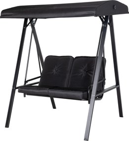Outsunny Huśtawka Hollywood, 2-osobowa Ogrodowa z Regulowanym Dachem, do 220 kg, 145 x 116 x 172 cm, Czarna